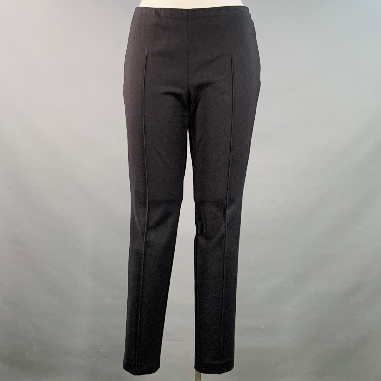 Akris Size 12 Black Cotton Blend Tapered Side Zipper Dress Pants
